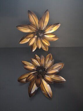 Bouclair 3D Floral Metal Tan & Black Wall Art Hanging Decor 10.5" Wide Set of 2